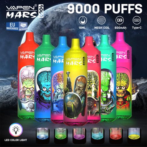 VAPEN MARS 9000 Puff Disposable Vape RANDM Tornado 9K Bottom RGB Light Best Flavors Ack Vaper Wape