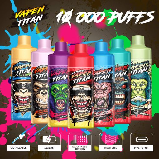 VAPEN TITAN Disposable Vape 10000Puffs e Cigarettes 20ml Capacity Refillable Oil Puff RandM Tornado Best Pure Flavor Razz bar Vapsolo 9K 10K 12K Vaper