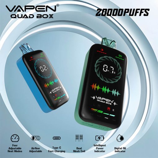 VAPEN QUAD BOX 20000 Puffs Disposable Vape Full Screen Indicator 4 Level Power Adjustable Vaping Mode Puff Geekbar Vplay Vaper